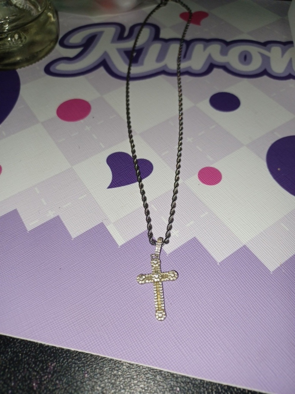 Rhinestone Cross Pendant Necklace - Silver Chain, Gold-Tone Cross